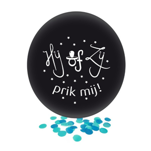 Hij of Zij, prik mij! confetti ballon (Ø61cm) - Blauw